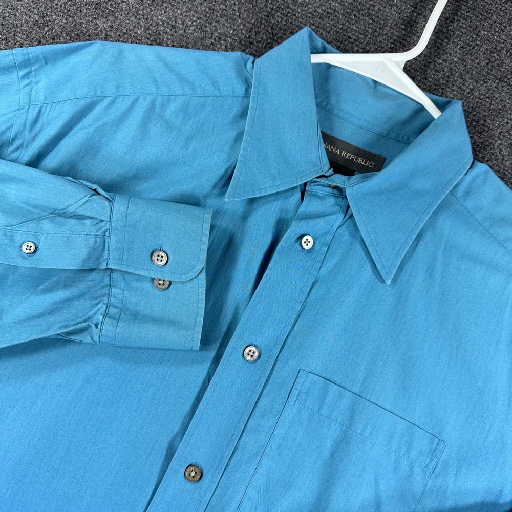 Banana Republic Button Down Mens L Large Turquoise Blue Long Sleeve Cotton Shirt